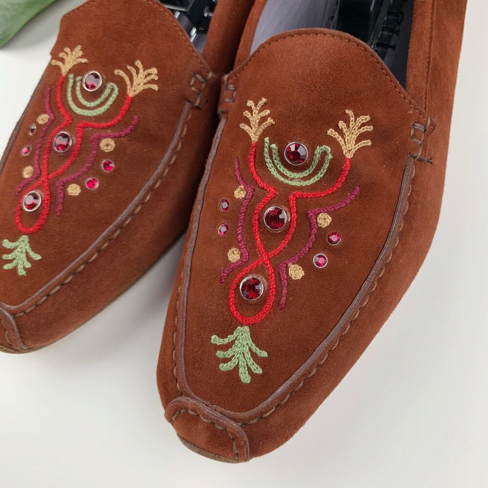 Bruno Magli Sport Flats Brown Suede Jeweled Embroidered Women's 9 - Picture 2 of 10